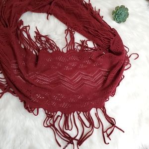 Burgundy Chevron Knit Fringe Fashion Scarf